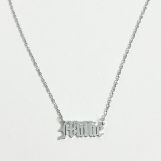 SILVER PERSONALISED OLD ENGLISH NAME NECKLACE